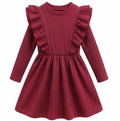 Lanbubble Toddler Girls Long Sleeve Ruffle Dress Cable Knit A-Line Sweater Dress Soft Fall Winter Dresses 3T-6T