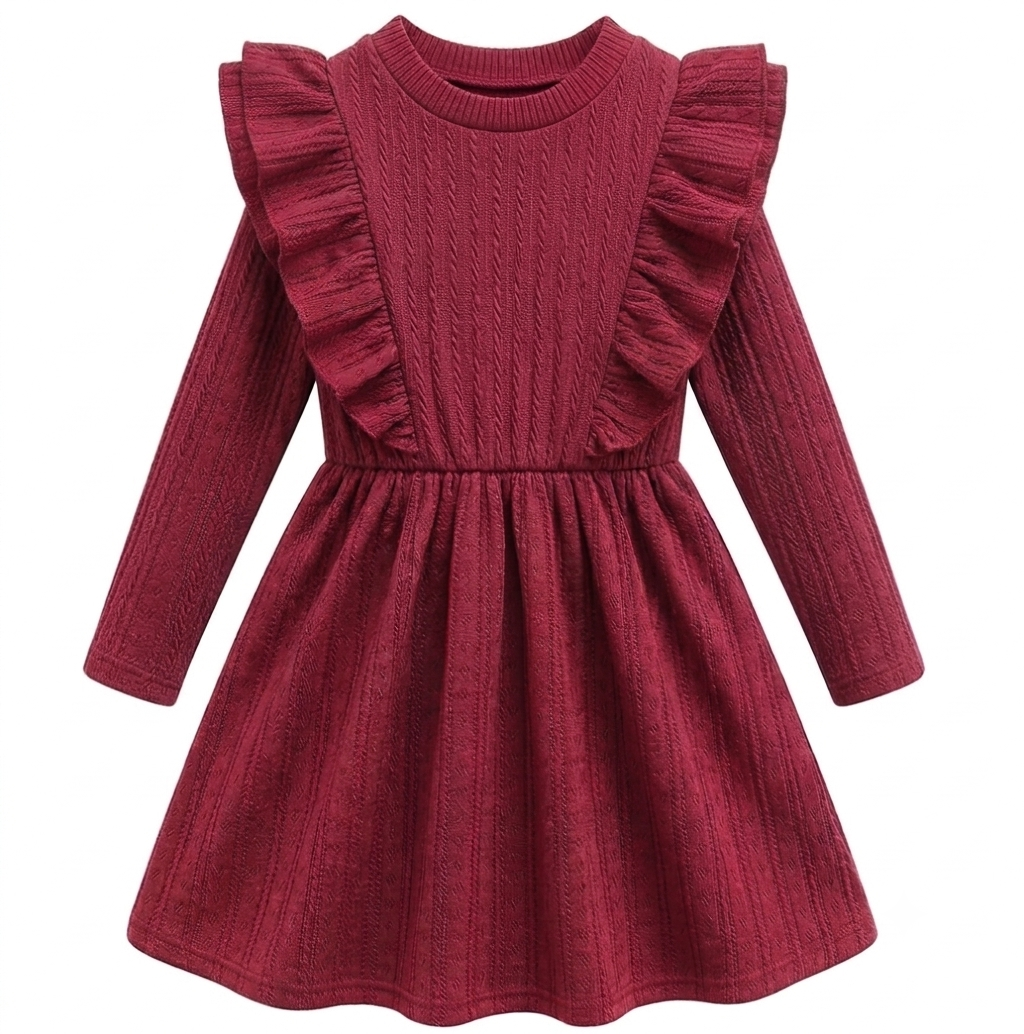 Lanbubble Toddler Girls Long Sleeve Ruffle Dress Cable Knit A-Line Sweater Dress Soft Fall Winter Dresses 3T-6T
