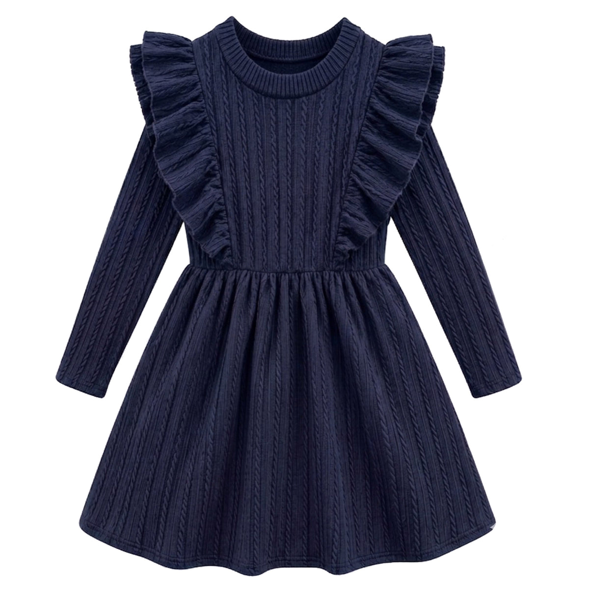 Lanbubble Toddler Girls Long Sleeve Ruffle Dress Cable Knit A-Line Sweater Dress Soft Fall Winter Dresses 3T-6T