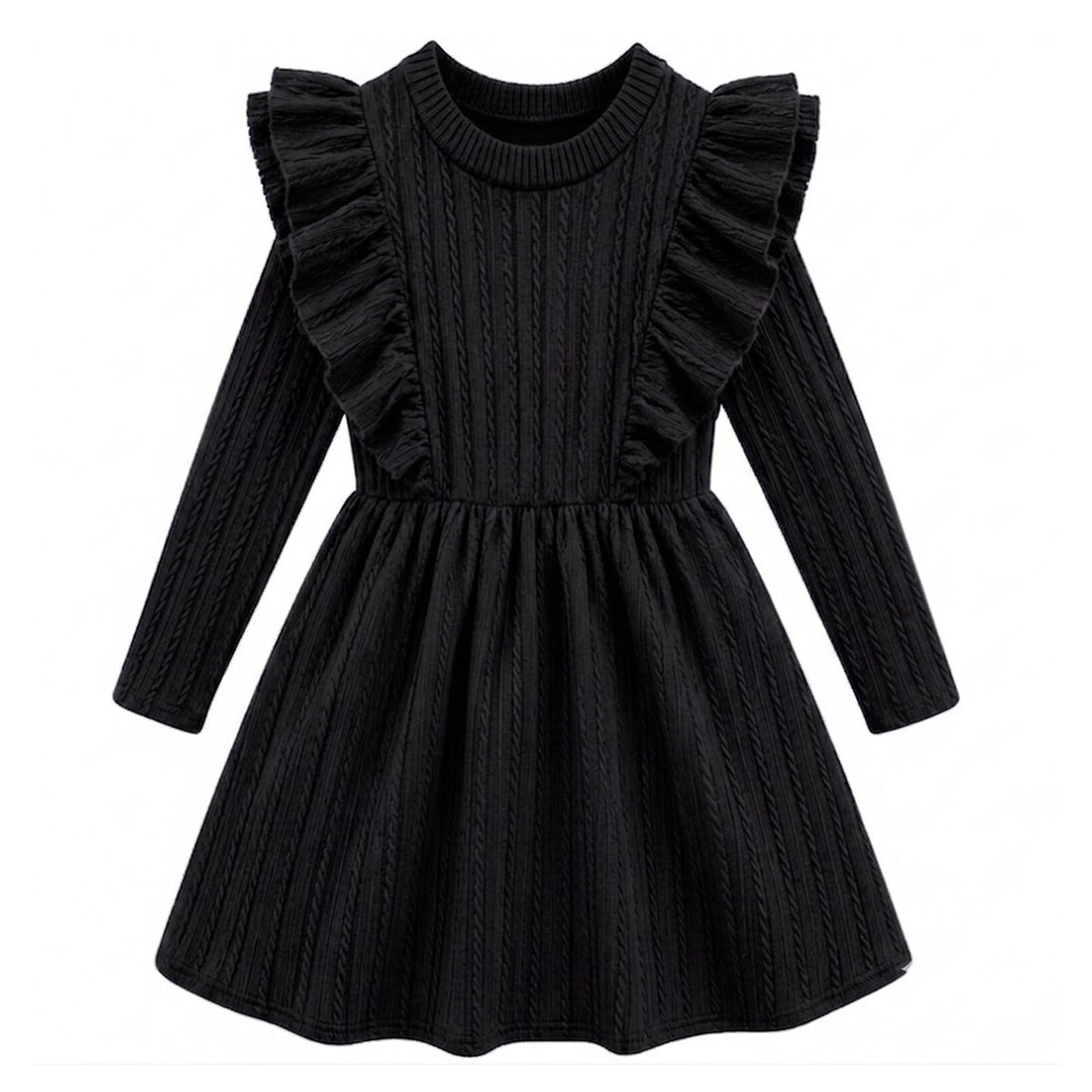Lanbubble Toddler Girls Long Sleeve Ruffle Dress Cable Knit A-Line Sweater Dress Soft Fall Winter Dresses 3T-6T