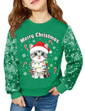 Lanbubble Girls Christmas Sweatshirt, Sequin Sleeve Crewneck Pullover, Sparkly Holiday Graphic Long Sleeve Top, Sizes 6-12Y