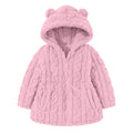 Lanbubble Girls Winter Coat - Plush Cable Jacquard Hooded Jacket with Bear Ears for 3-6Y