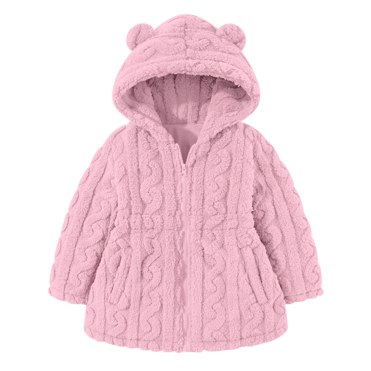 Lanbubble Girls Winter Coat - Plush Cable Jacquard Hooded Jacket with Bear Ears for 3-6Y
