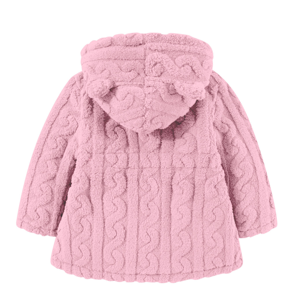 Lanbubble Girls Winter Coat - Plush Cable Jacquard Hooded Jacket with Bear Ears for 3-6Y