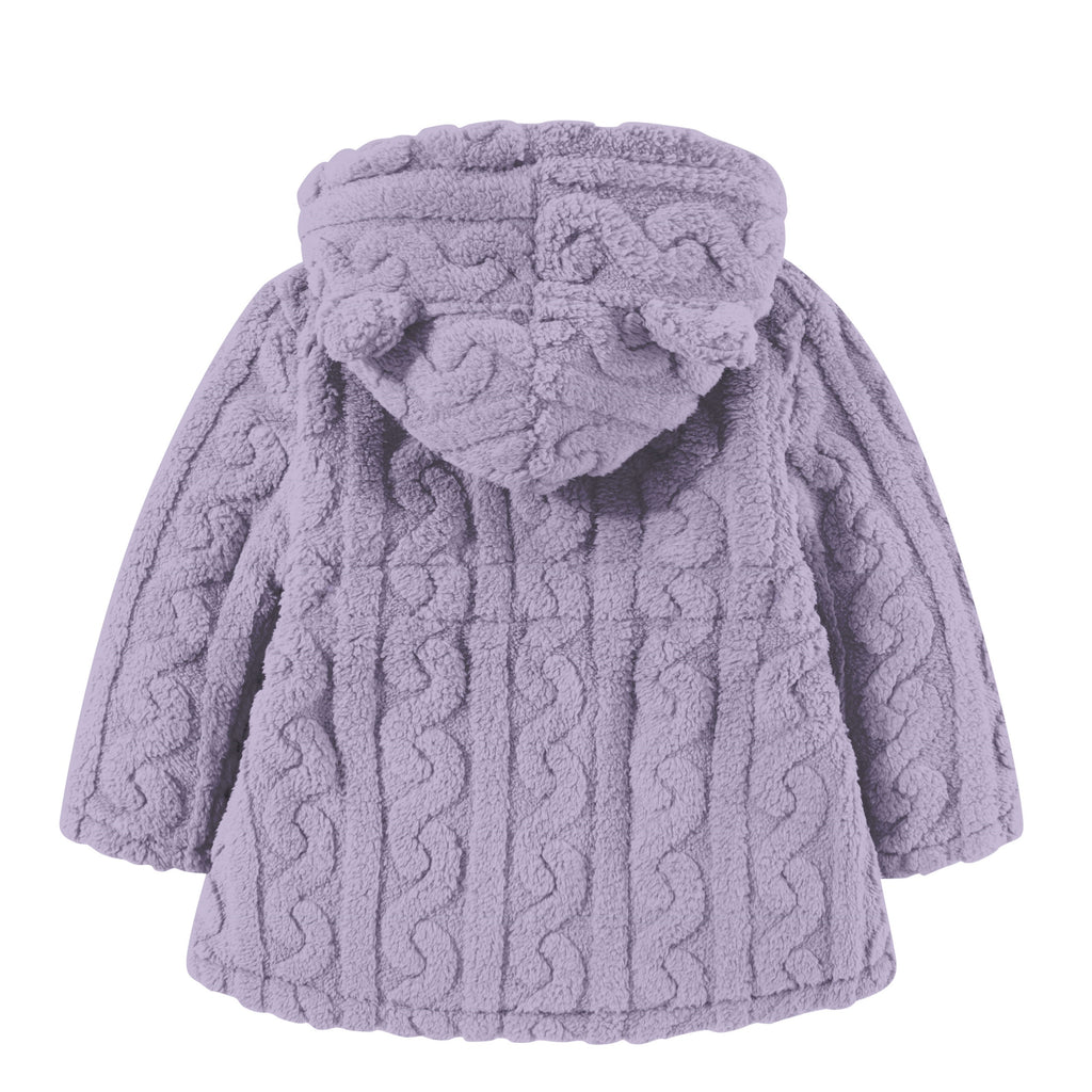 Lanbubble Girls Winter Coat - Plush Cable Jacquard Hooded Jacket with Bear Ears for 3-6Y