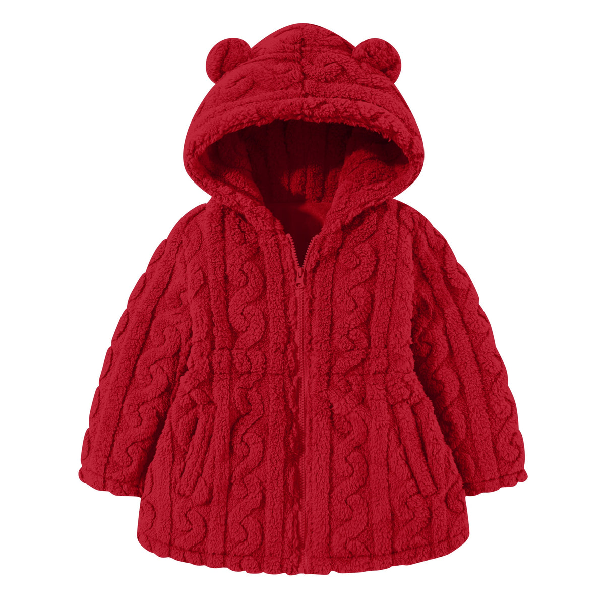 Lanbubble Girls Winter Coat - Plush Cable Jacquard Hooded Jacket with Bear Ears for 3-6Y