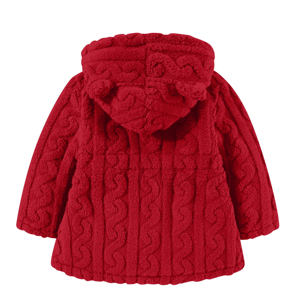 Lanbubble Girls Winter Coat - Plush Cable Jacquard Hooded Jacket with Bear Ears for 3-6Y