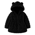 Lanbubble Girls Winter Coat - Plush Cable Jacquard Hooded Jacket with Bear Ears for 3-6Y