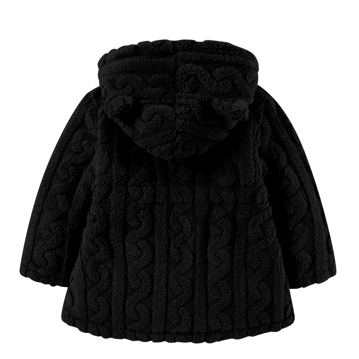 Lanbubble Girls Winter Coat - Plush Cable Jacquard Hooded Jacket with Bear Ears for 3-6Y