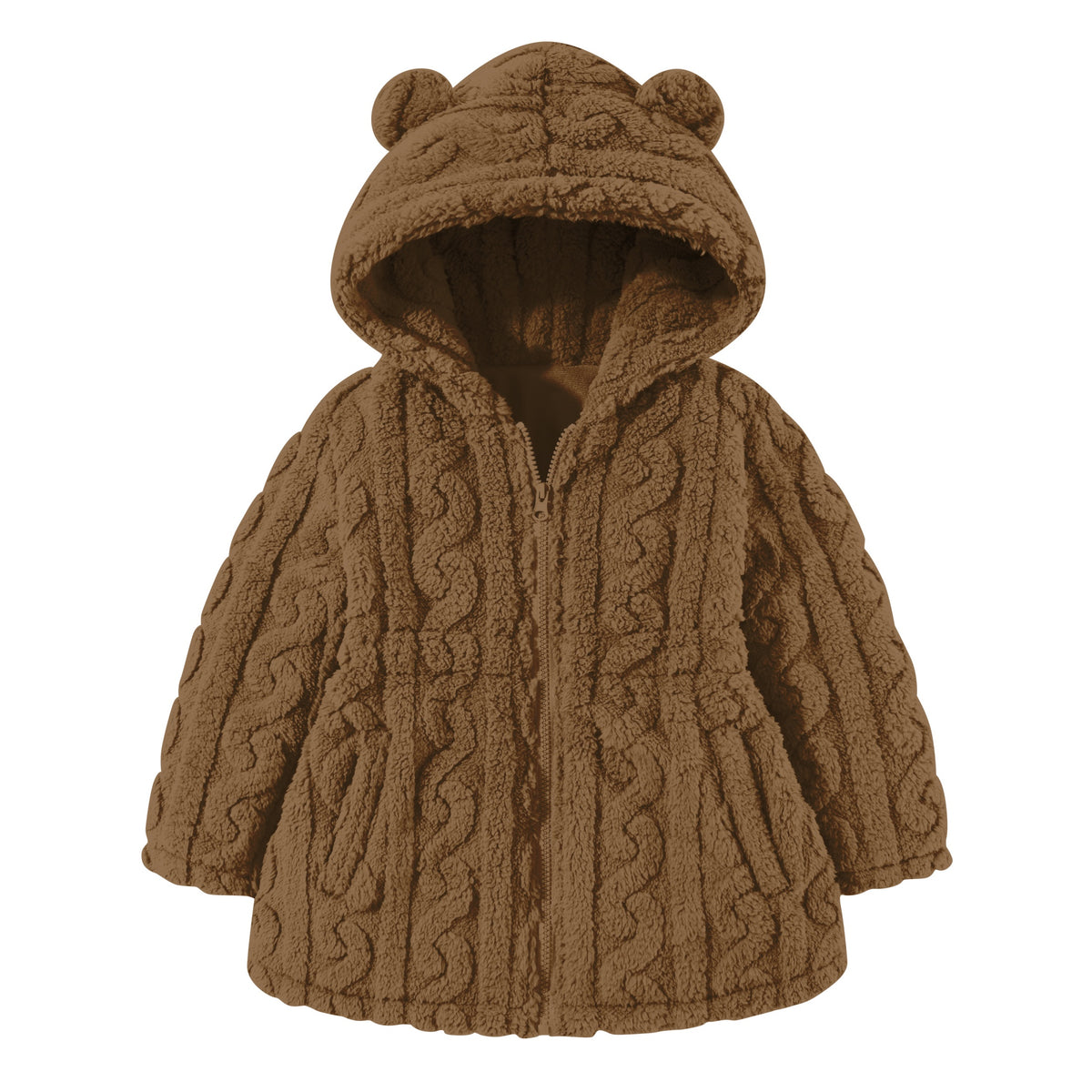 Lanbubble Girls Winter Coat - Plush Cable Jacquard Hooded Jacket with Bear Ears for 3-6Y