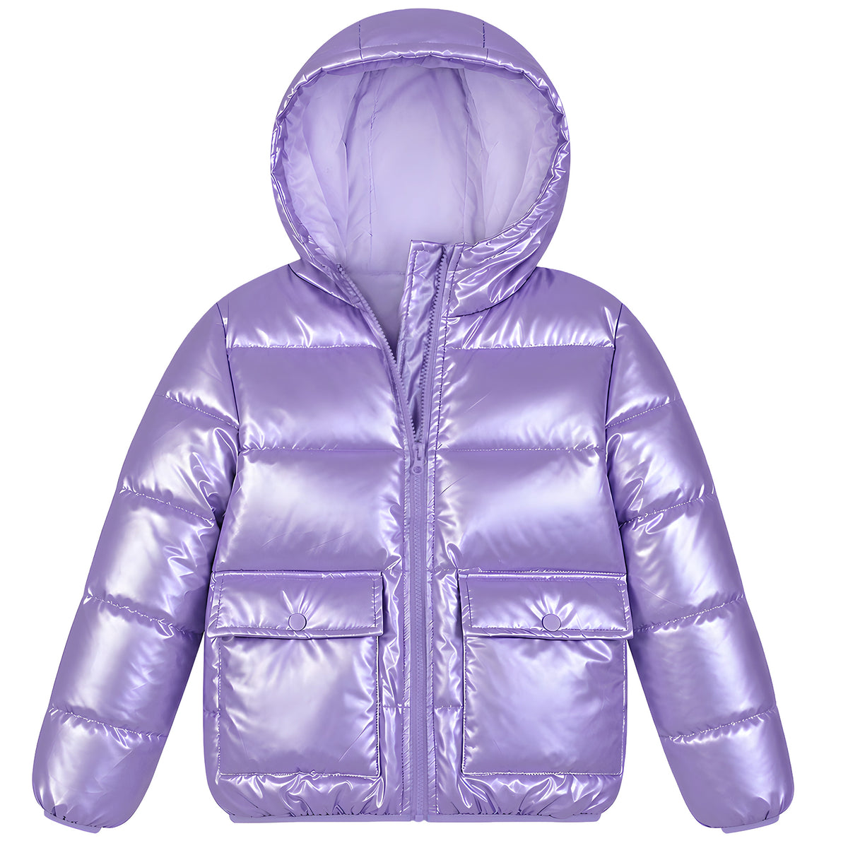 Lanbubble Girls Shiny Puffer Jacket Hooded Winter Coat Warm Outerwear for Kids 7-14Y