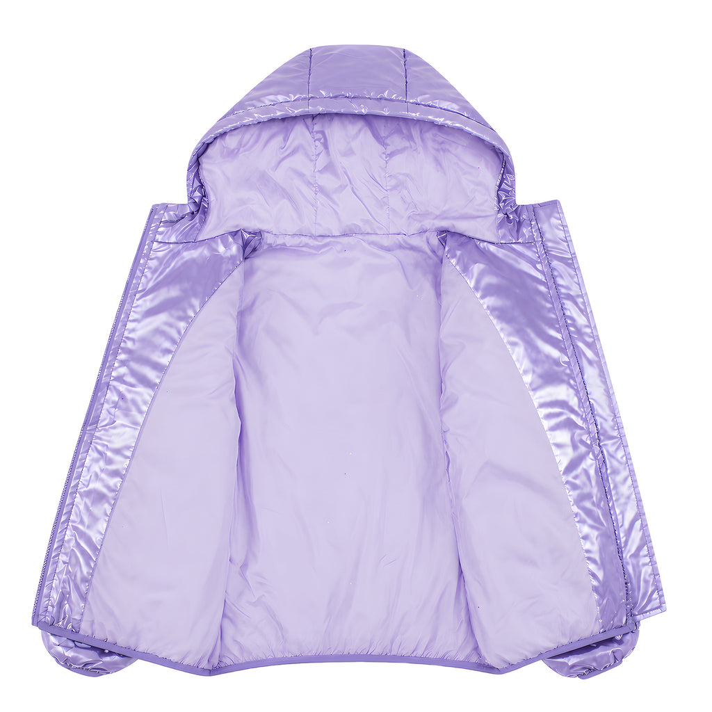 Lanbubble Girls Shiny Puffer Jacket Hooded Winter Coat Warm Outerwear for Kids 7-14Y