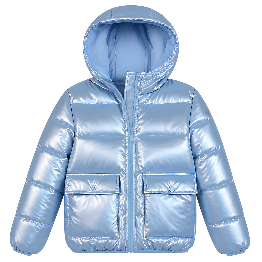 Lanbubble Girls Shiny Puffer Jacket Hooded Winter Coat Warm Outerwear for Kids 7-14Y
