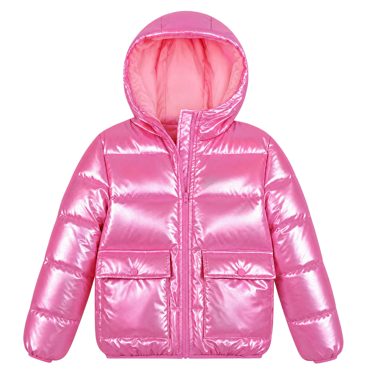 Lanbubble Girls Shiny Puffer Jacket Hooded Winter Coat Warm Outerwear for Kids 7-14Y