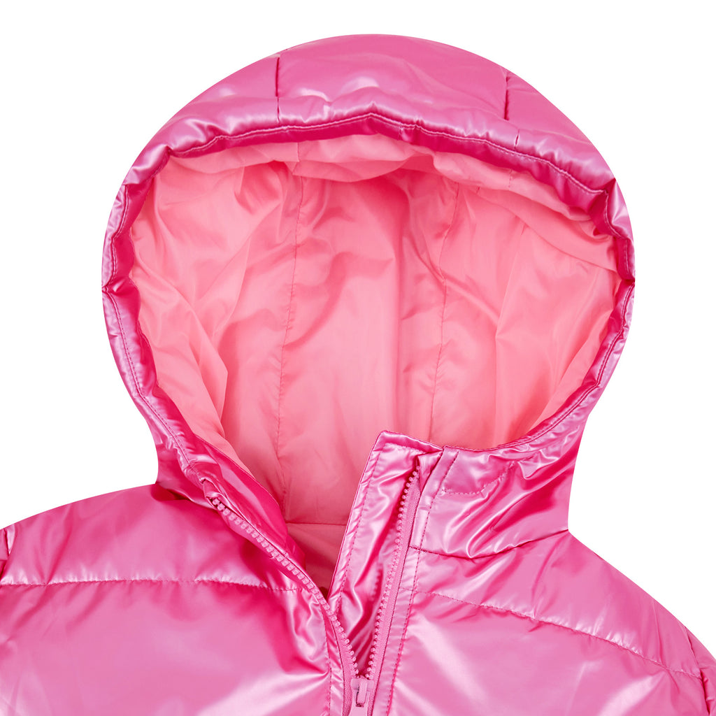 Lanbubble Girls Shiny Puffer Jacket Hooded Winter Coat Warm Outerwear for Kids 7-14Y