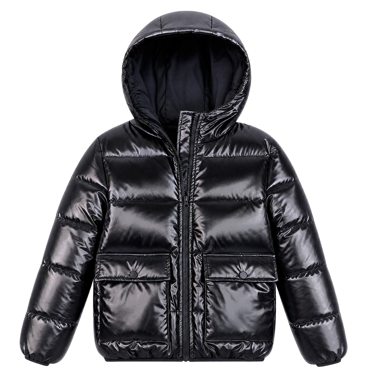 Lanbubble Girls Shiny Puffer Jacket Hooded Winter Coat Warm Outerwear for Kids 7-14Y