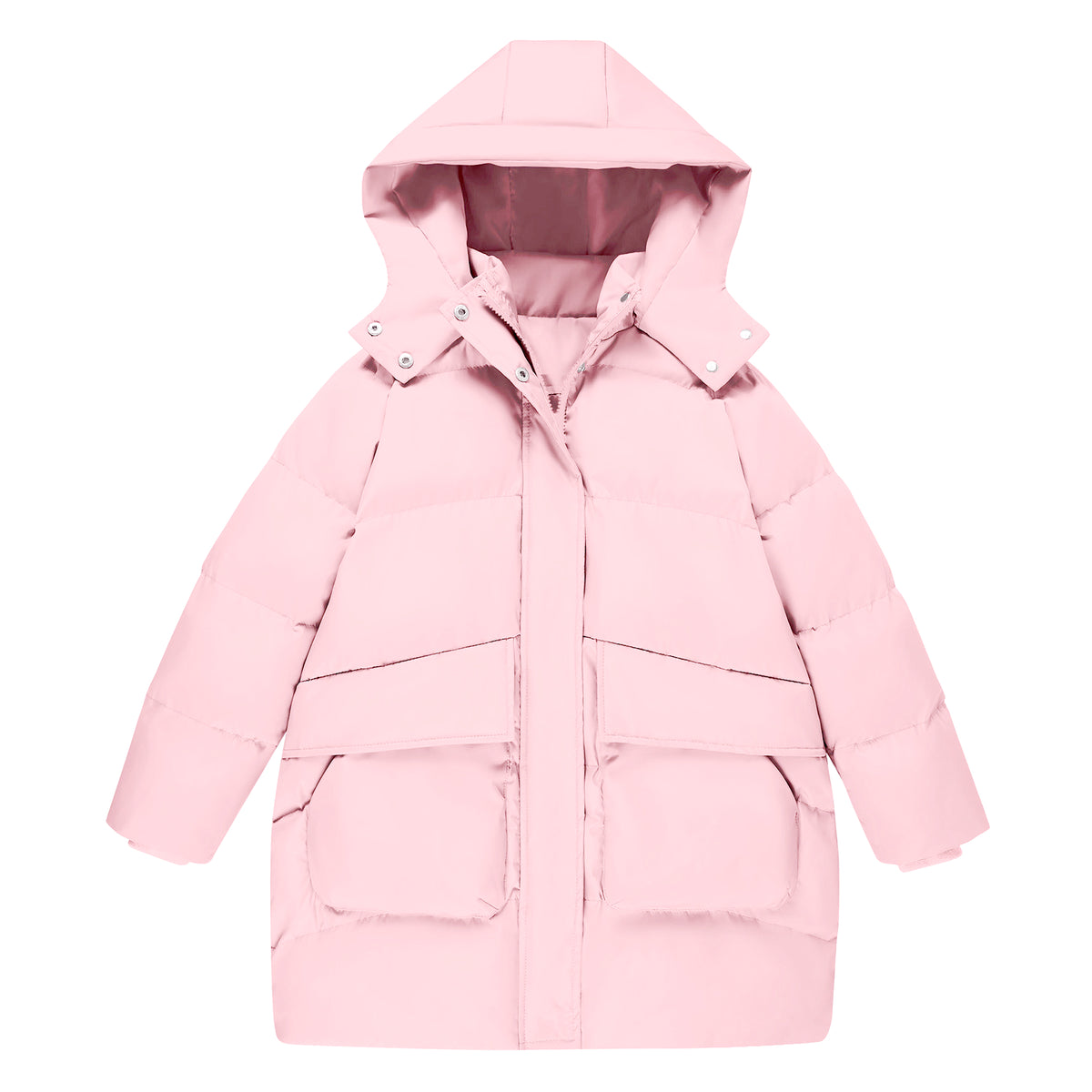 Lanbubble Girls Winter Coat Hooded Puffer Jacket Mid-Lenght Outerwear with Large Pockets 7-14Y