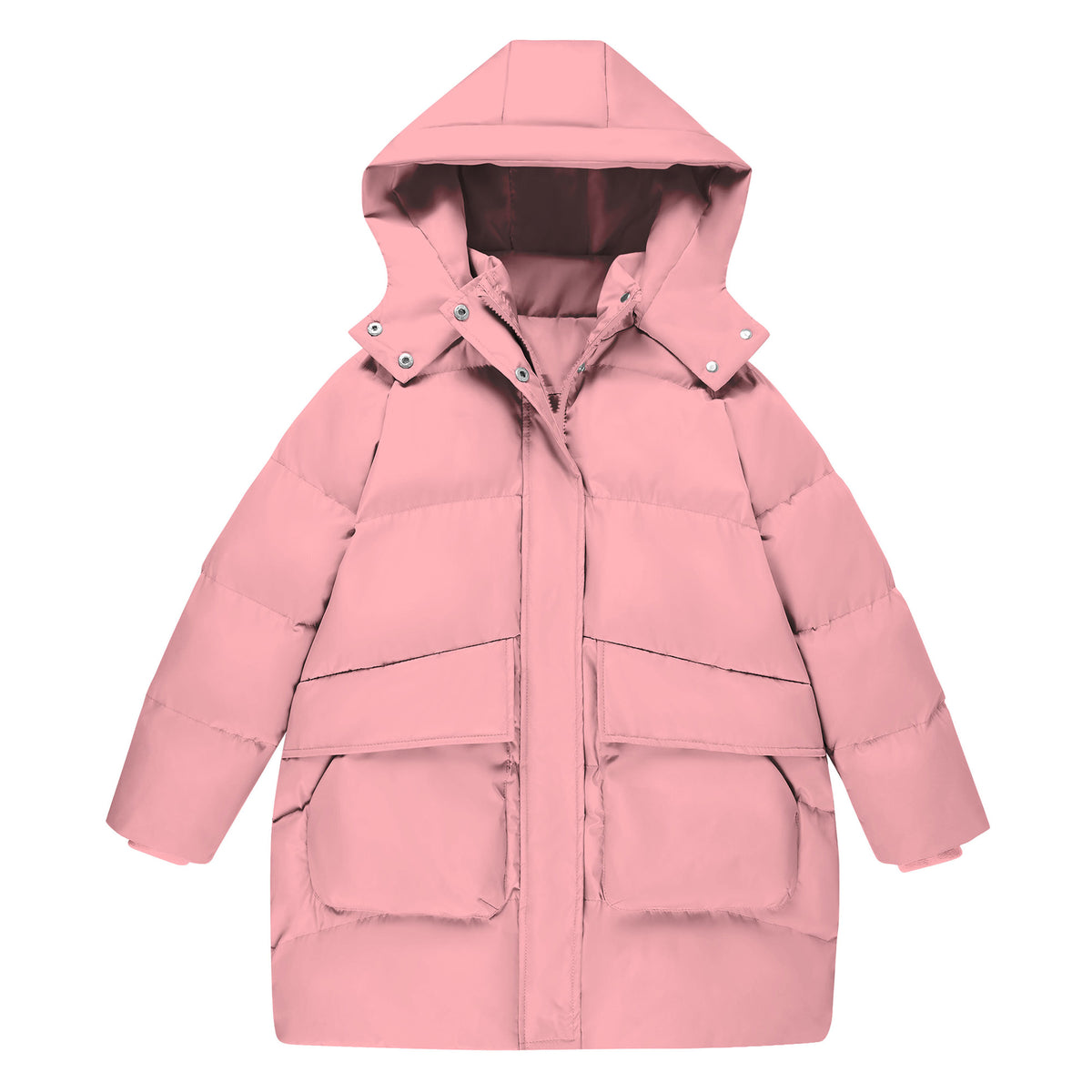 Lanbubble Girls Winter Coat Quilted Puffer Jacket with Detachable Hood Heart Buckle Waist Belt