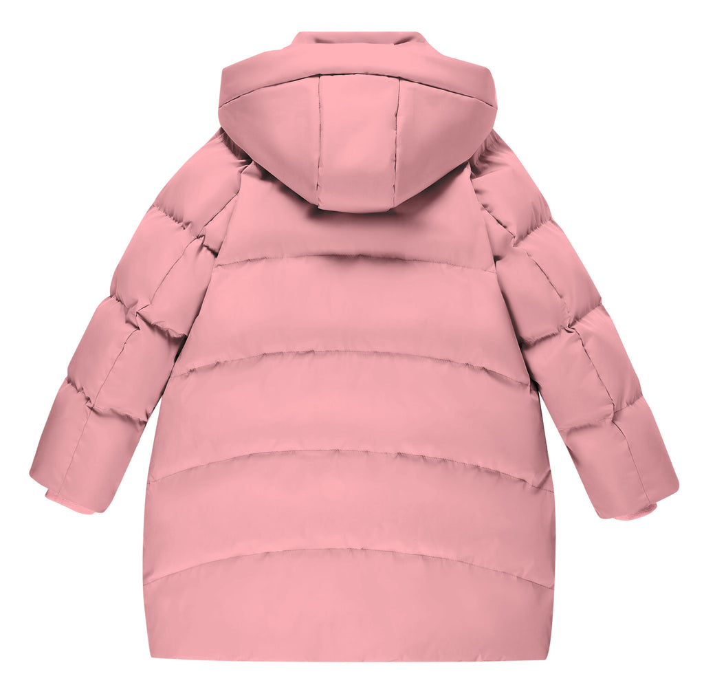 Lanbubble Girls Winter Coat Quilted Puffer Jacket with Detachable Hood Heart Buckle Waist Belt
