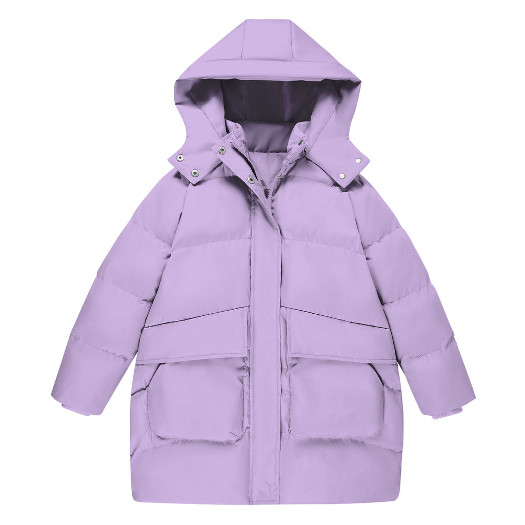 Lanbubble Girls Winter Coat Quilted Puffer Jacket with Detachable Hood Heart Buckle Waist Belt