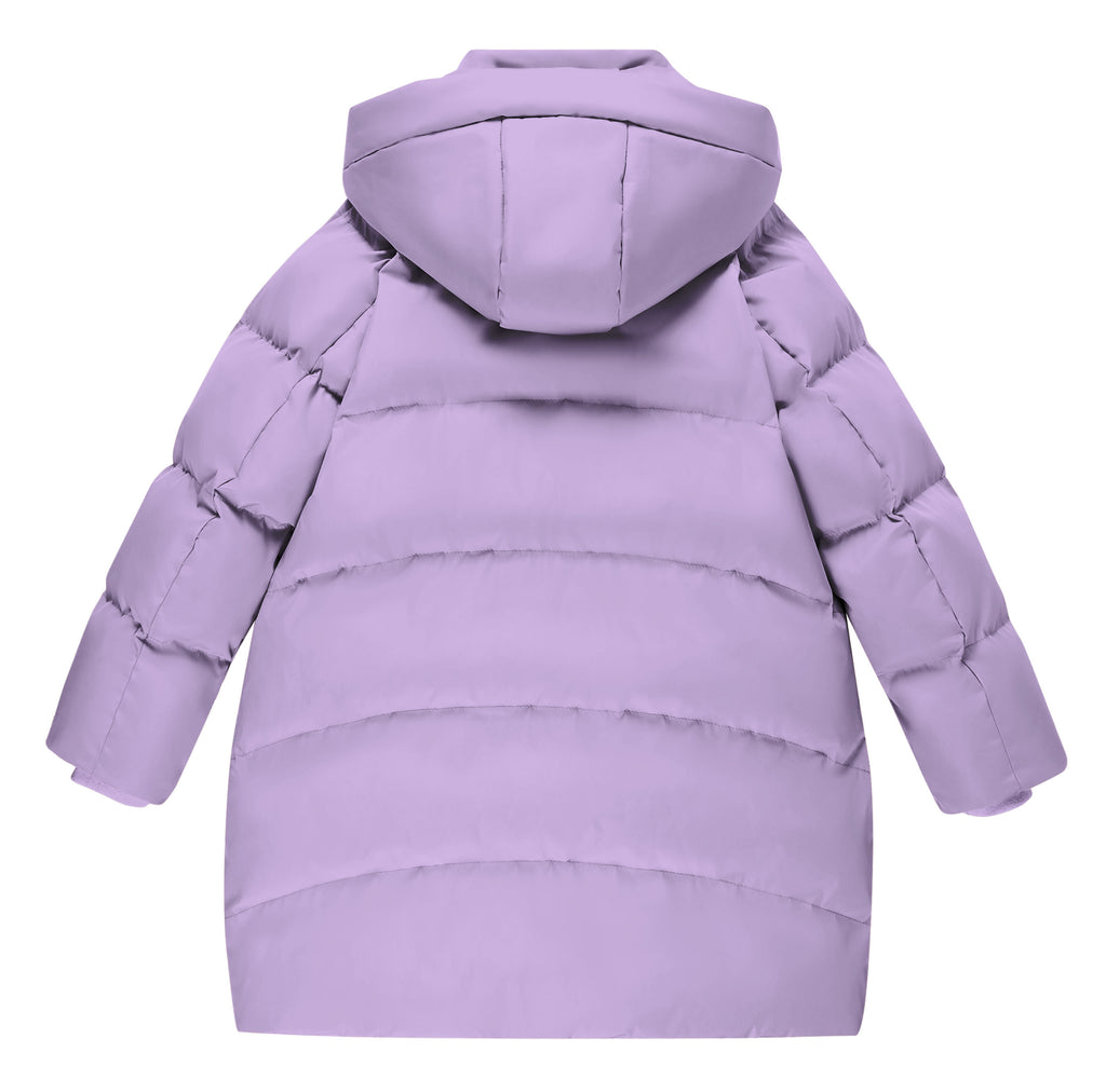 Lanbubble Girls Winter Coat Quilted Puffer Jacket with Detachable Hood Heart Buckle Waist Belt