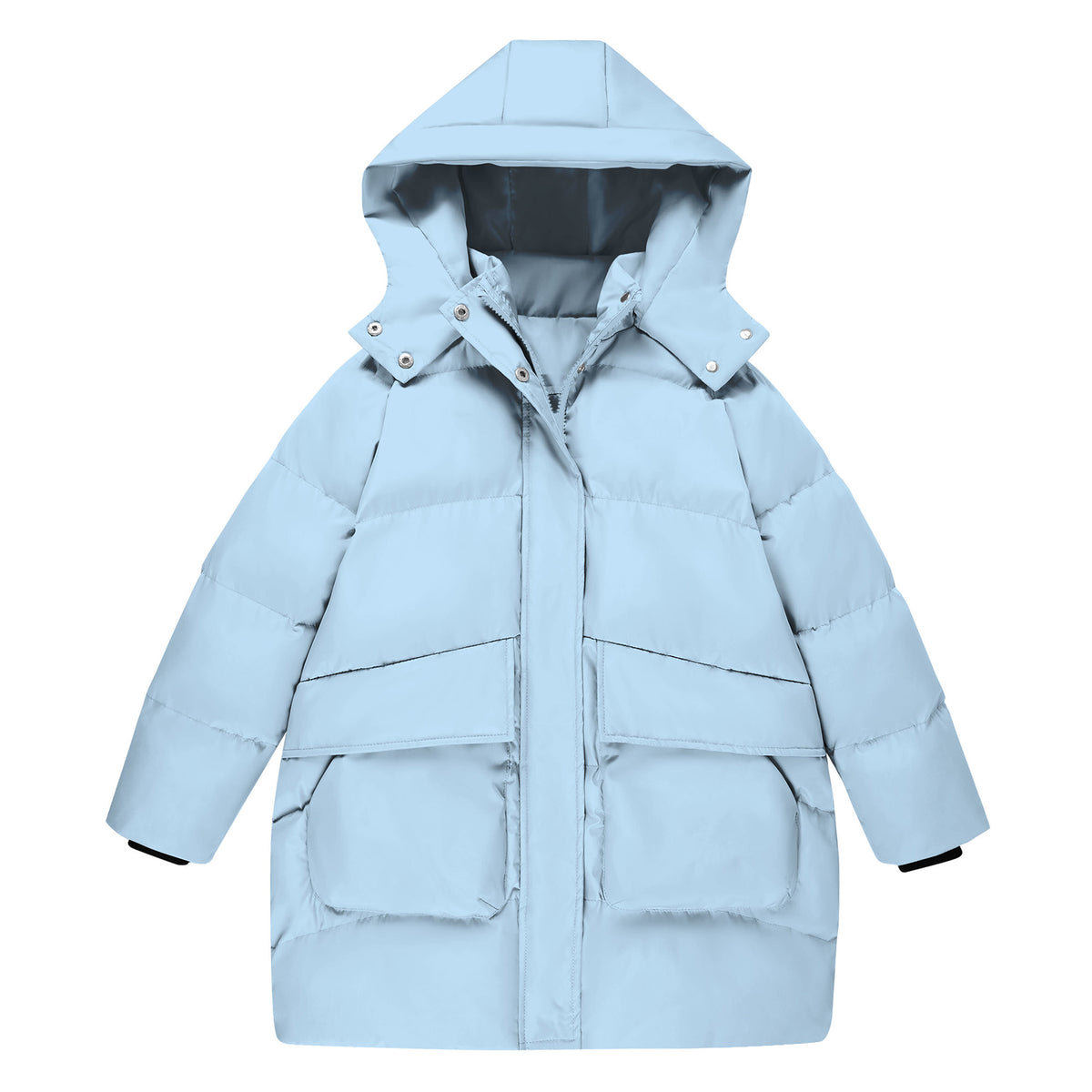 Lanbubble Girls Winter Coat Quilted Puffer Jacket with Detachable Hood Heart Buckle Waist Belt