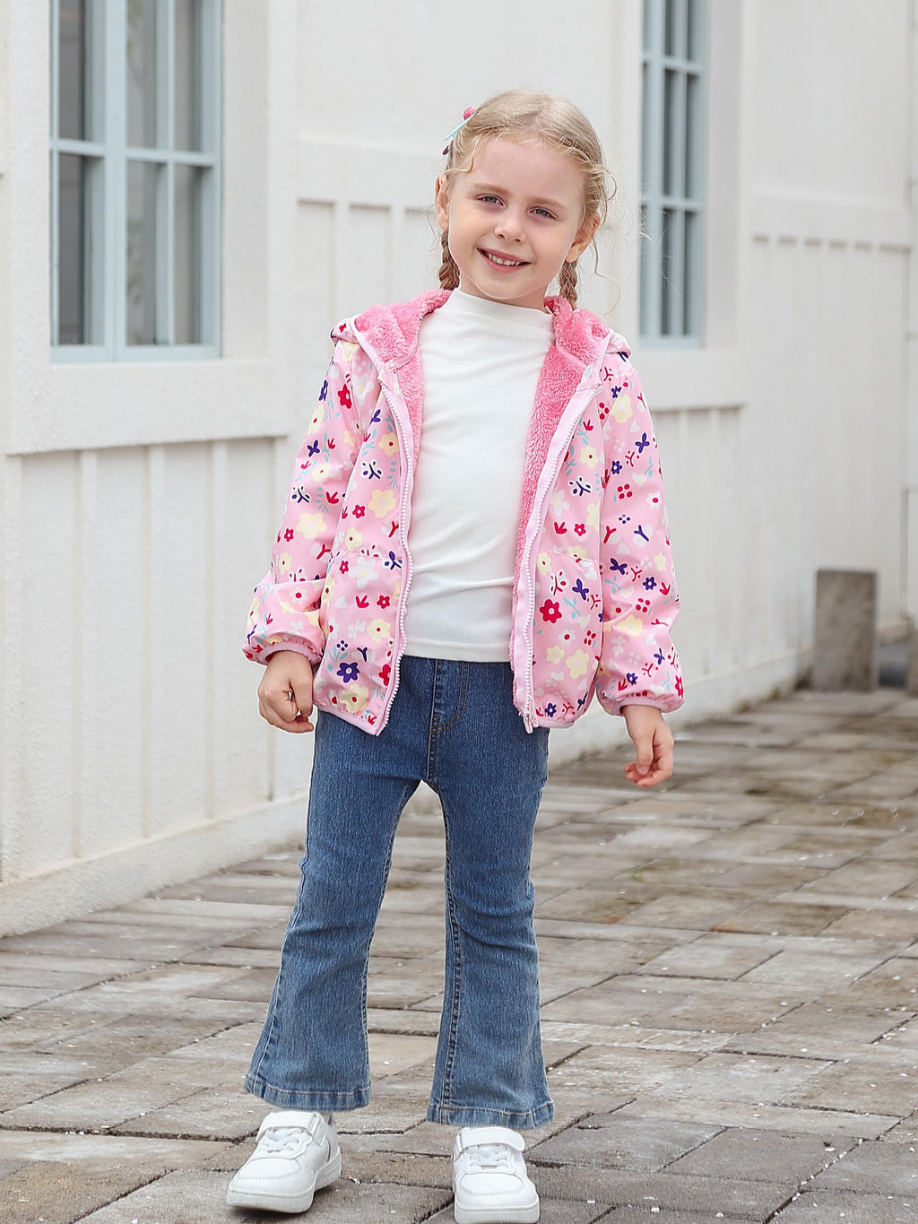 Lanbubble Toddler Girls Waterproof Jacket Fleece Lined Winter Coat Hooded Windbreaker Outerwear 2-6 Years