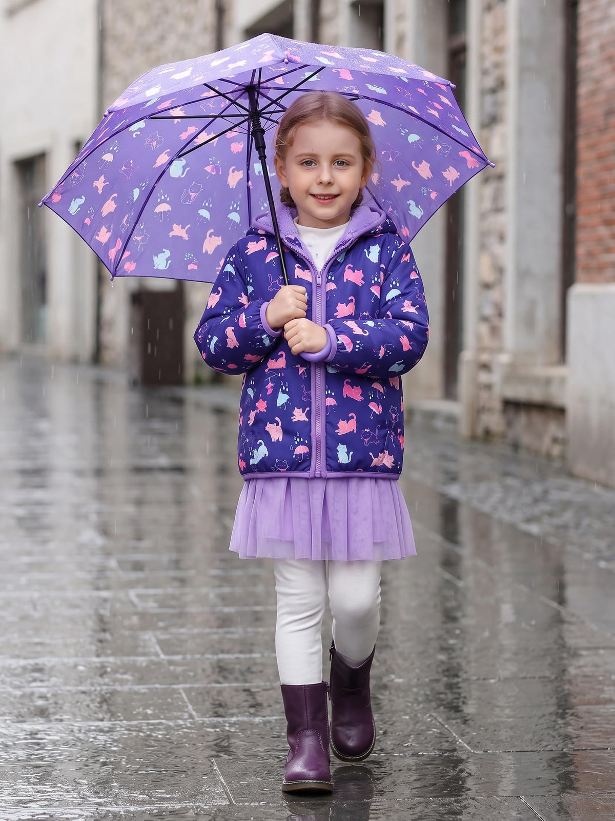 Lanbubble Toddler Girls Waterproof Jacket Fleece Lined Winter Coat Hooded Windbreaker Outerwear 2-6 Years