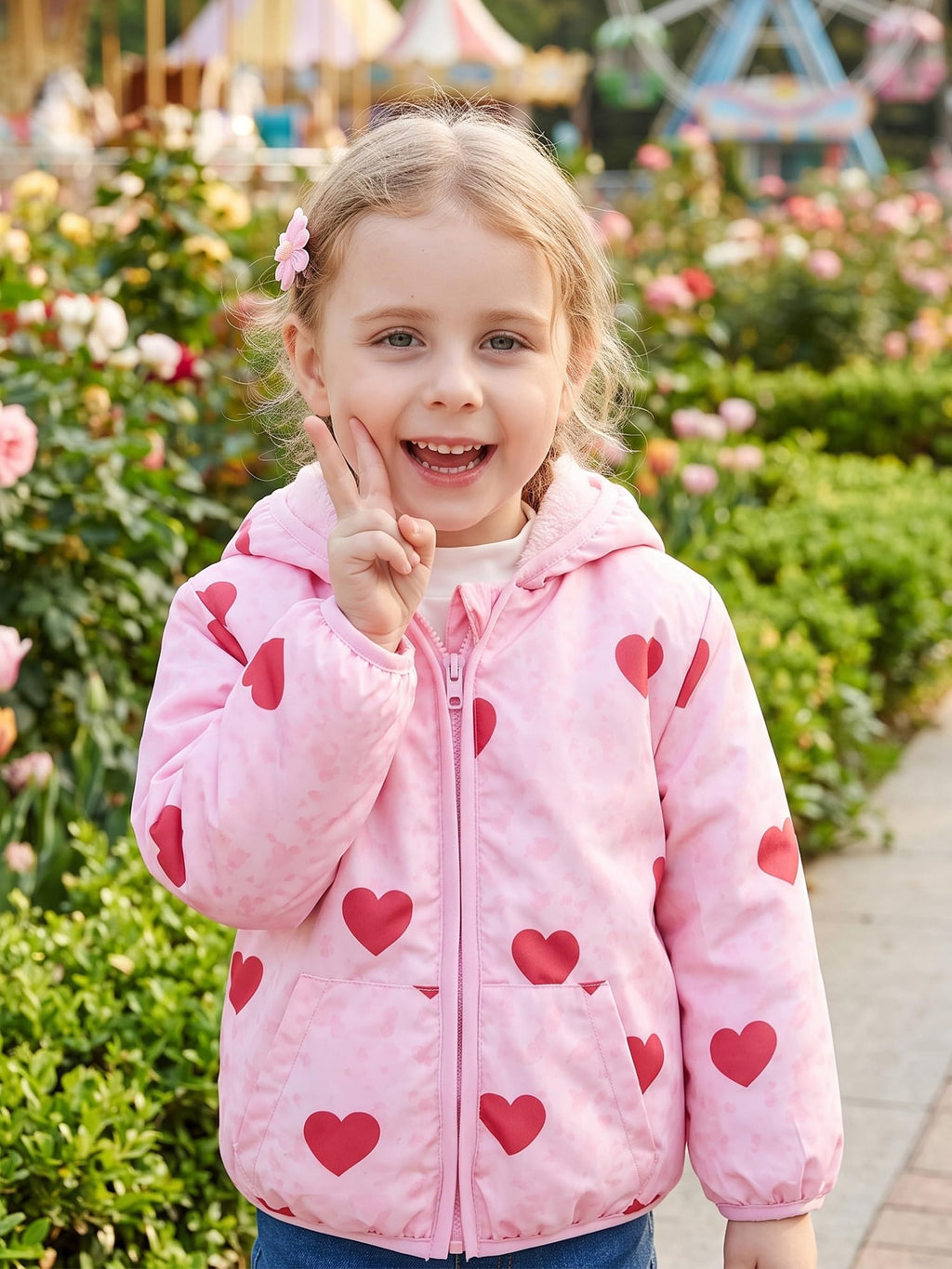 Lanbubble Toddler Girls Waterproof Jacket Fleece Lined Winter Coat Hooded Windbreaker Outerwear 2-6 Years