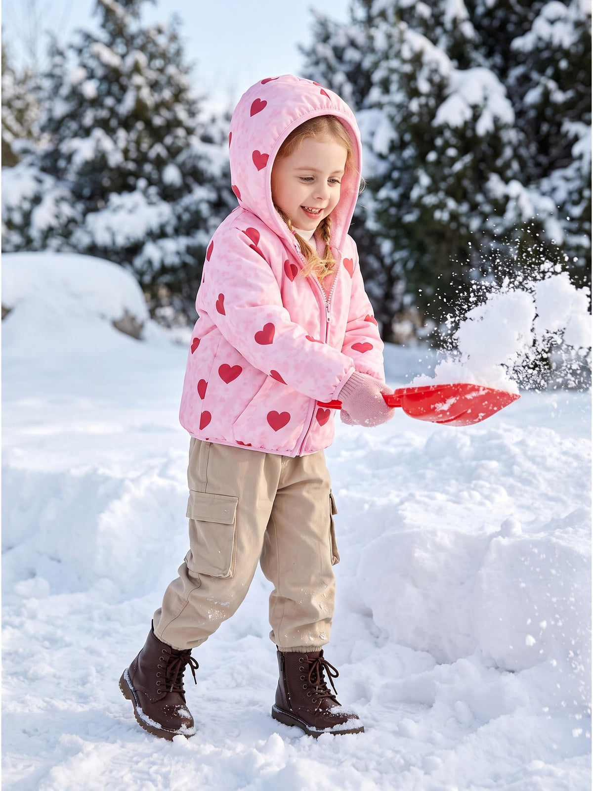Lanbubble Toddler Girls Waterproof Jacket Fleece Lined Winter Coat Hooded Windbreaker Outerwear 2-6 Years