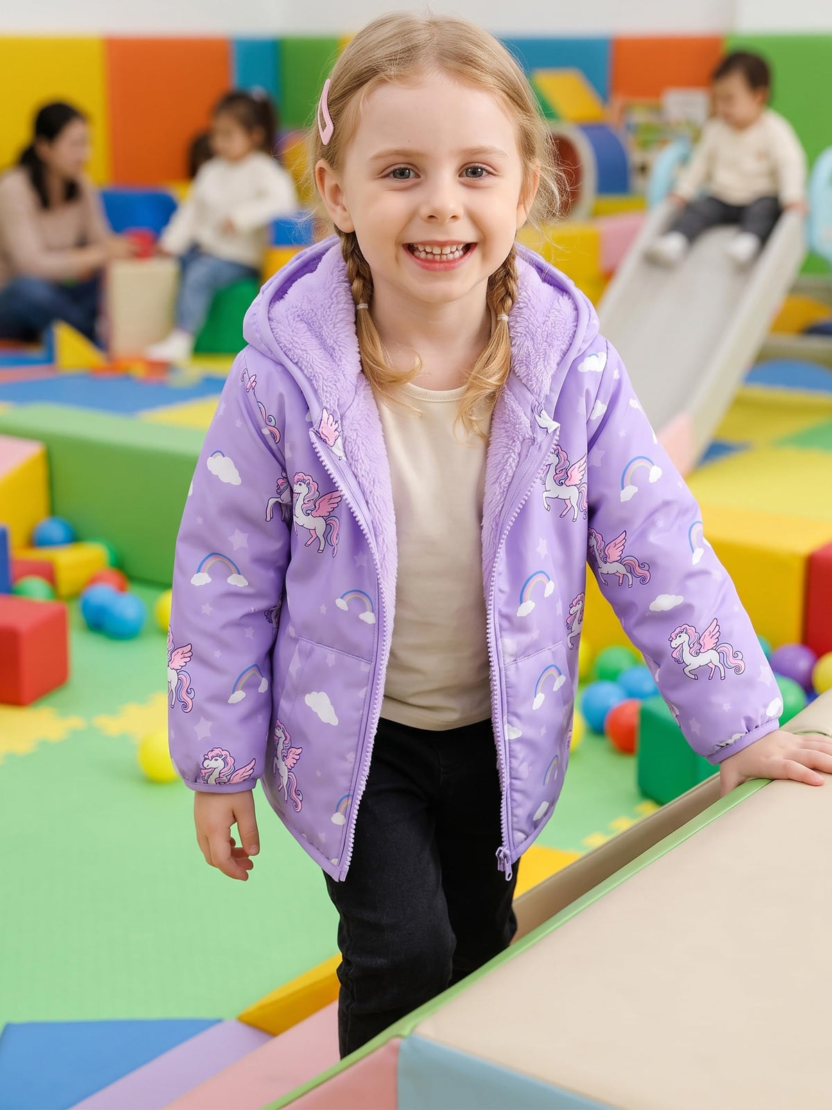 Lanbubble Toddler Girls Waterproof Jacket Fleece Lined Winter Coat Hooded Windbreaker Outerwear 2-6 Years