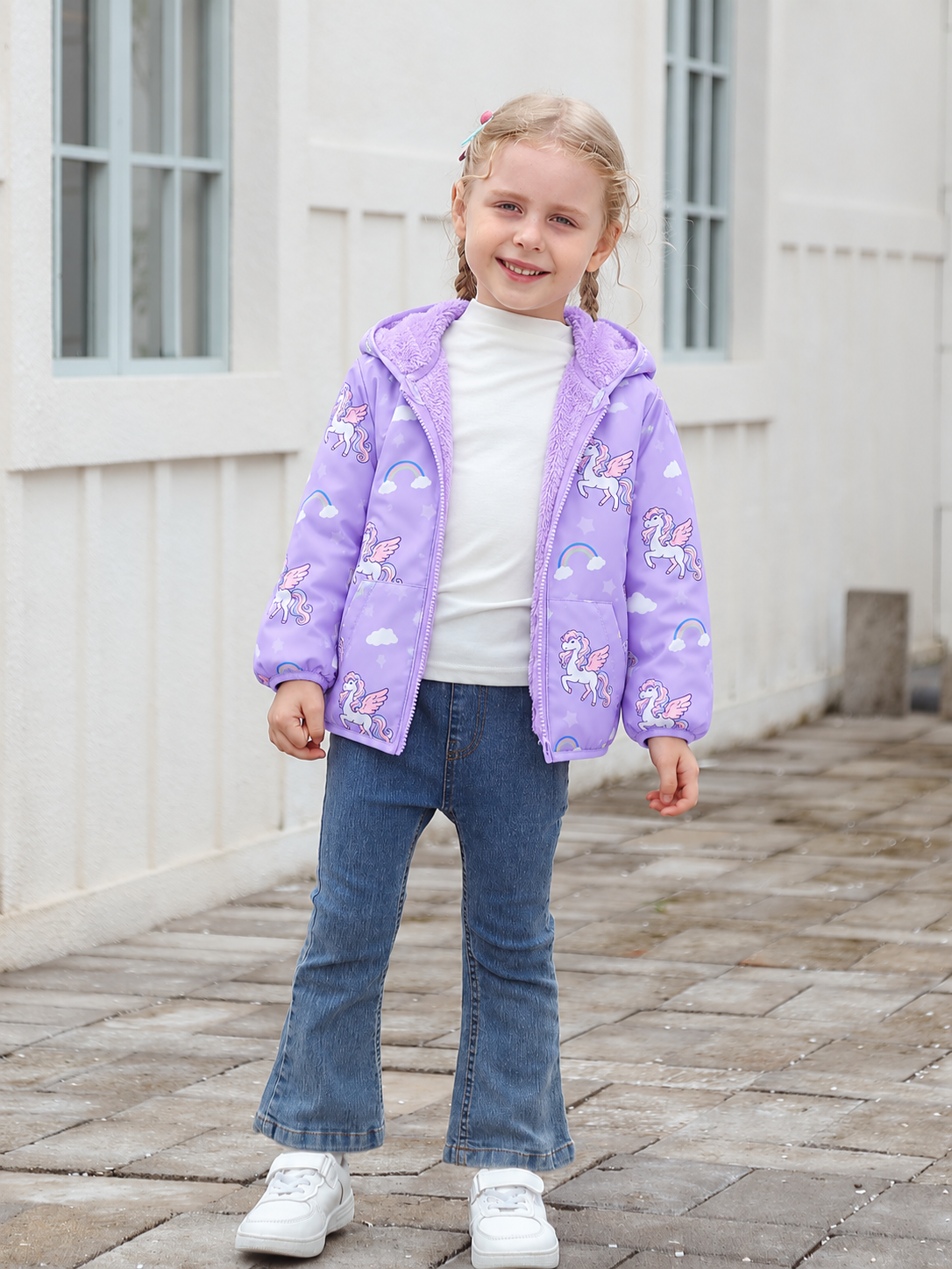 Lanbubble Toddler Girls Waterproof Jacket Fleece Lined Winter Coat Hooded Windbreaker Outerwear 2-6 Years