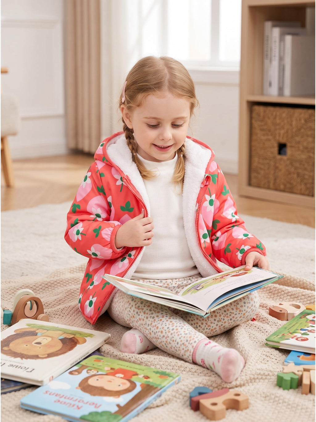 Lanbubble Toddler Girls Waterproof Jacket Fleece Lined Winter Coat Hooded Windbreaker Outerwear 2-6 Years