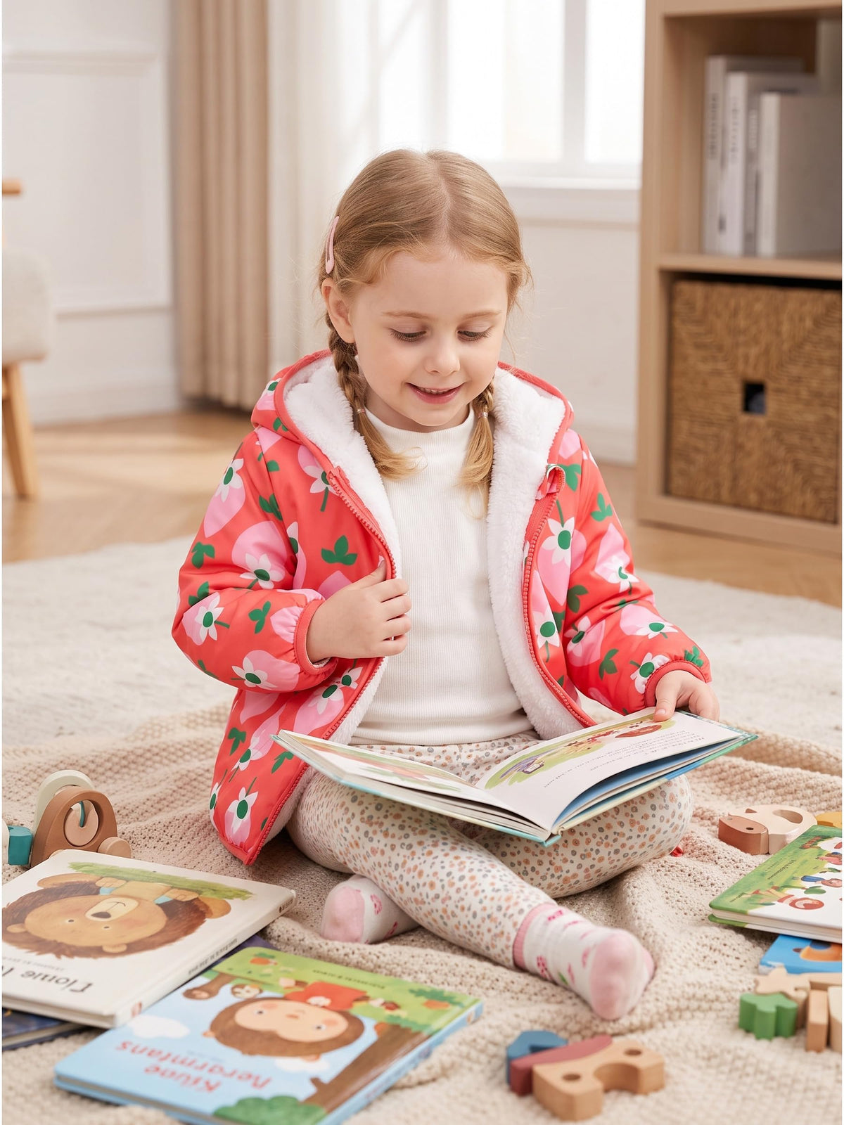 Lanbubble Toddler Girls Waterproof Jacket Fleece Lined Winter Coat Hooded Windbreaker Outerwear 2-6 Years