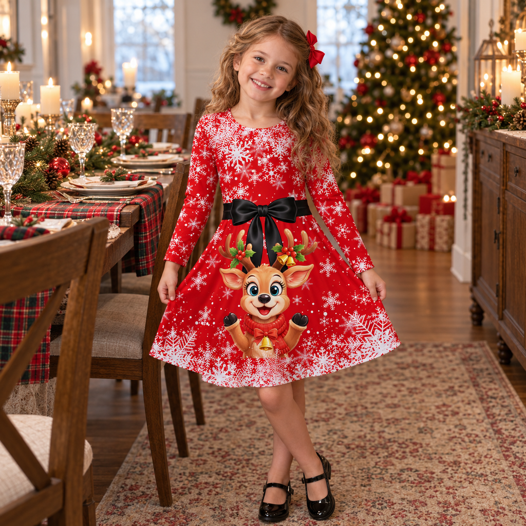 Lanbubble Girls Long Sleeve Dress Mermaid Printed Casual Dress Twirly Skater Dresses 5-13 Years