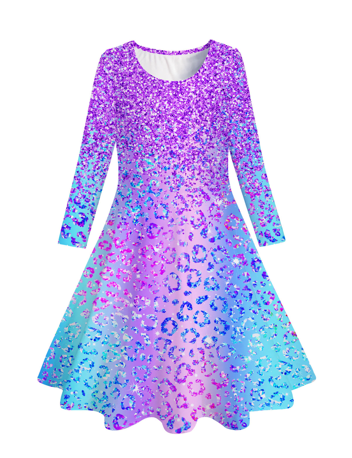 Lanbubble Girls Long Sleeve Dress Mermaid Printed Casual Dress Twirly Skater Dresses 5-13 Years
