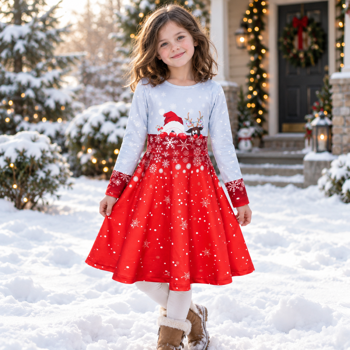 Lanbubble Girls Long Sleeve Dress Mermaid Printed Casual Dress Twirly Skater Dresses 5-13 Years