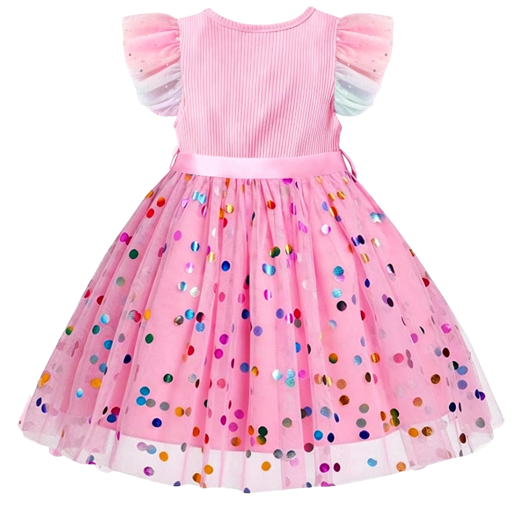 Lanbubble Toddler Baby Girls Rainbow Tutu Dresses Tulle Dress Party Princess Sequins Sundress Ruffle Sleeveless 2-6Years