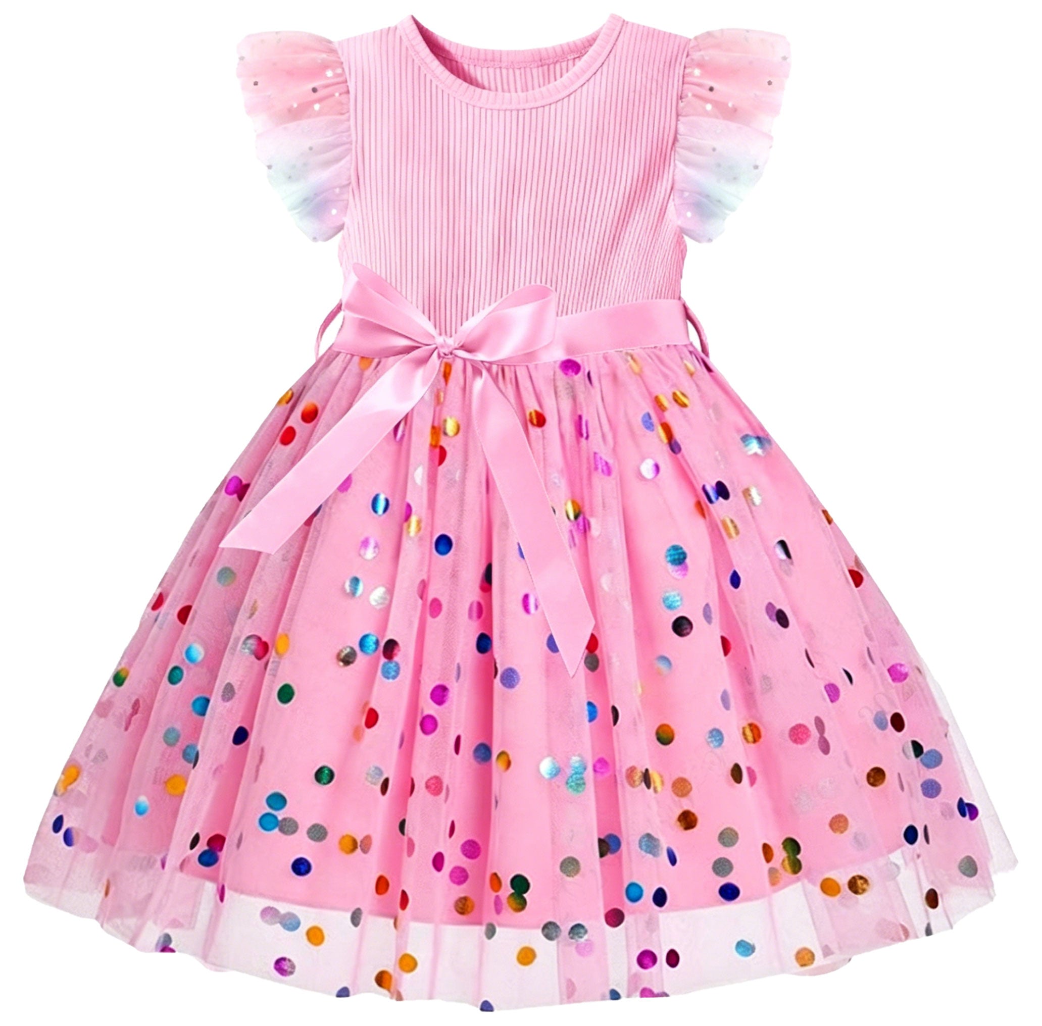 Lanbubble Toddler Baby Girls Rainbow Tutu Dresses Tulle Dress Party Princess Sequins Sundress Ruffle Sleeveless 2-6Years