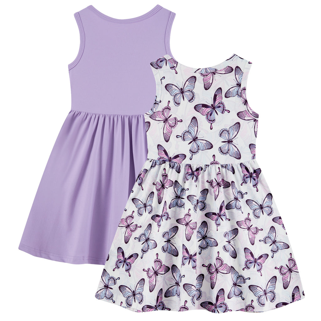 Lanbubble 2-Pack Toddler Girls Dresses Sleeveless Casual Sundress Summer Purple Butterfly Dress For Girl 2-6T