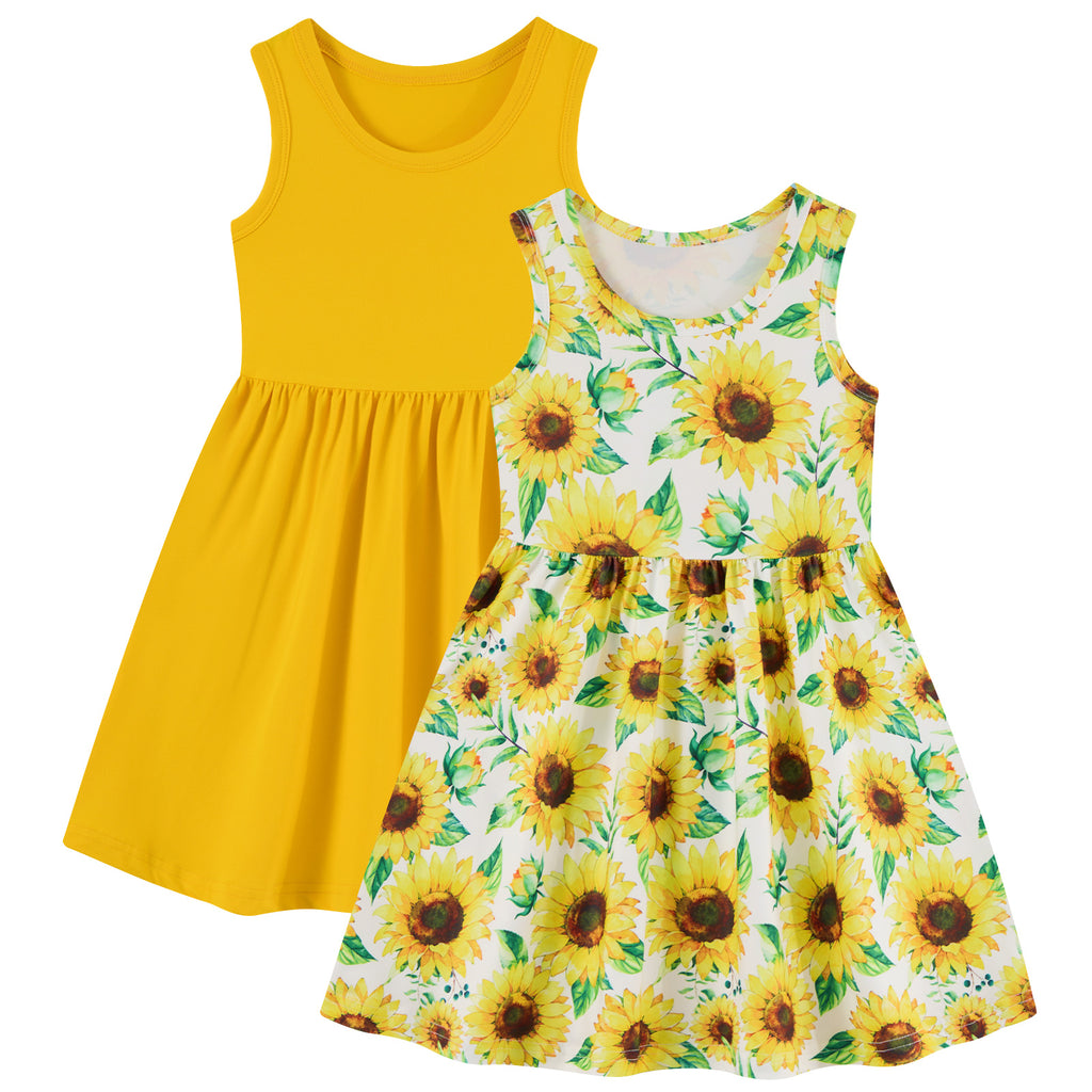 Lanbubble 2-Pack Toddler Girls Dresses Sleeveless Casual Sundress Summer Purple Butterfly Dress For Girl 2-6T