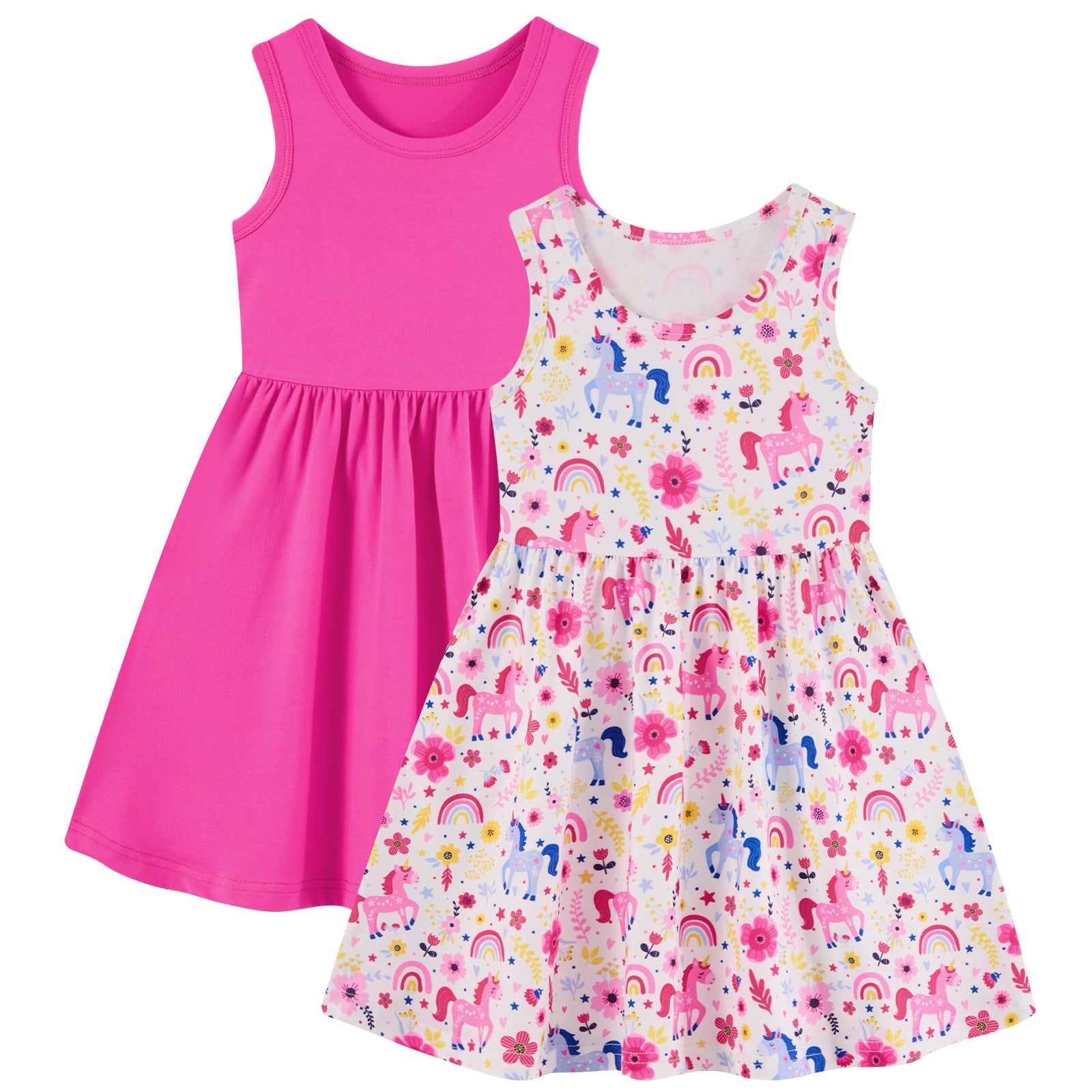 Lanbubble 2-Pack Toddler Girls Dresses Sleeveless Casual Sundress Summer Purple Butterfly Dress For Girl 2-6T