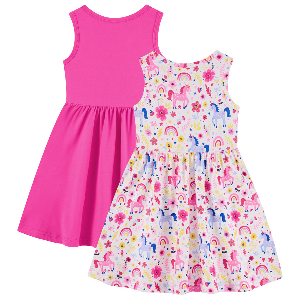 Lanbubble 2-Pack Toddler Girls Dresses Sleeveless Casual Sundress Summer Purple Butterfly Dress For Girl 2-6T
