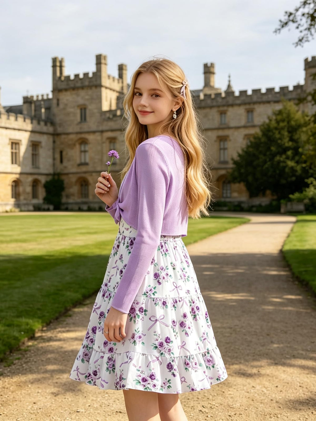 Lanbubble Girls Dress With Cardigan Set For Teen 7-14T Adjustable Cami Dress with Long Sleeve 2 Piece Set Royal Blue Floral Fall Dresses