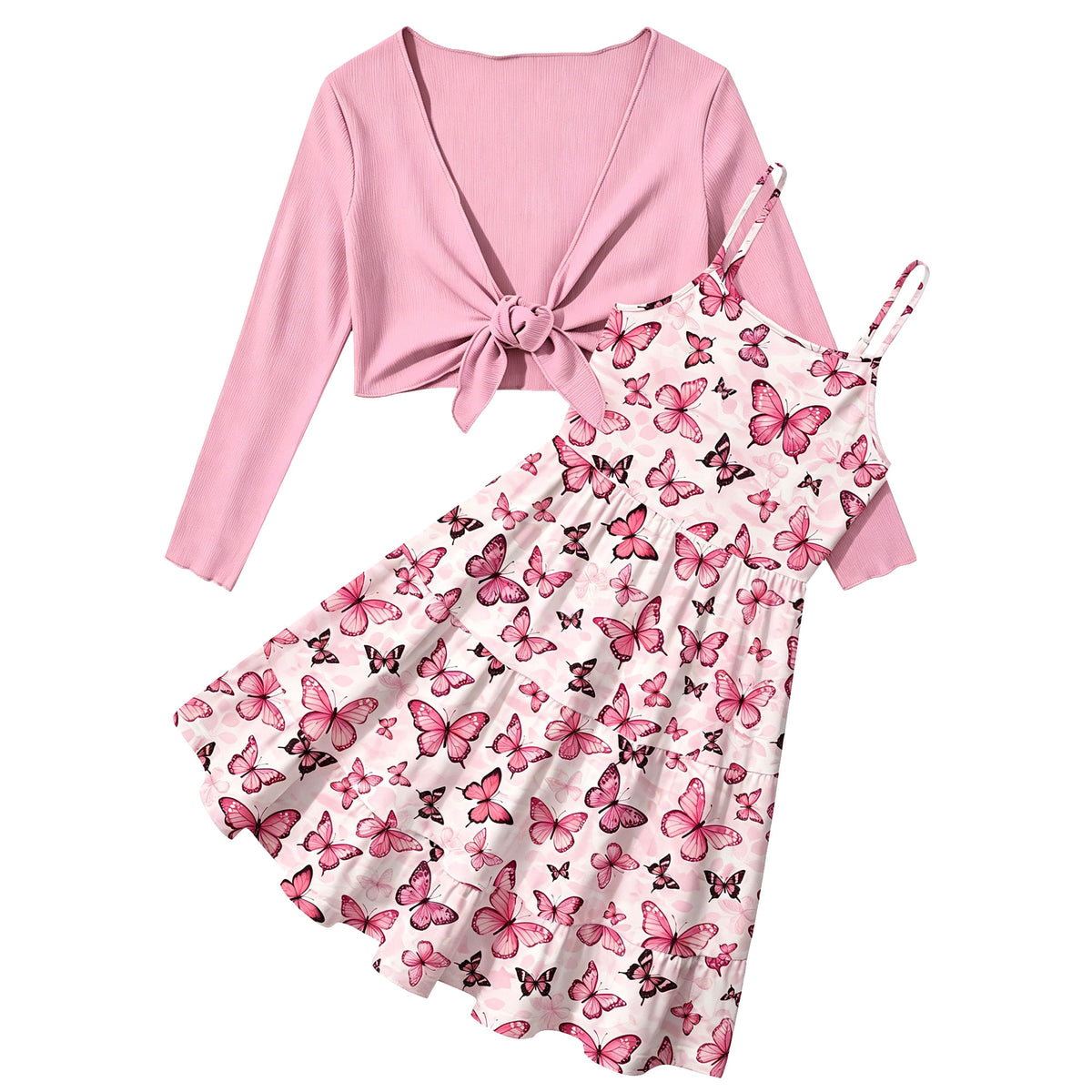 Lanbubble Girls Dress With Cardigan Set For Teen 7-14T Adjustable Cami Dress with Long Sleeve 2 Piece Set Royal Blue Floral Fall Dresses