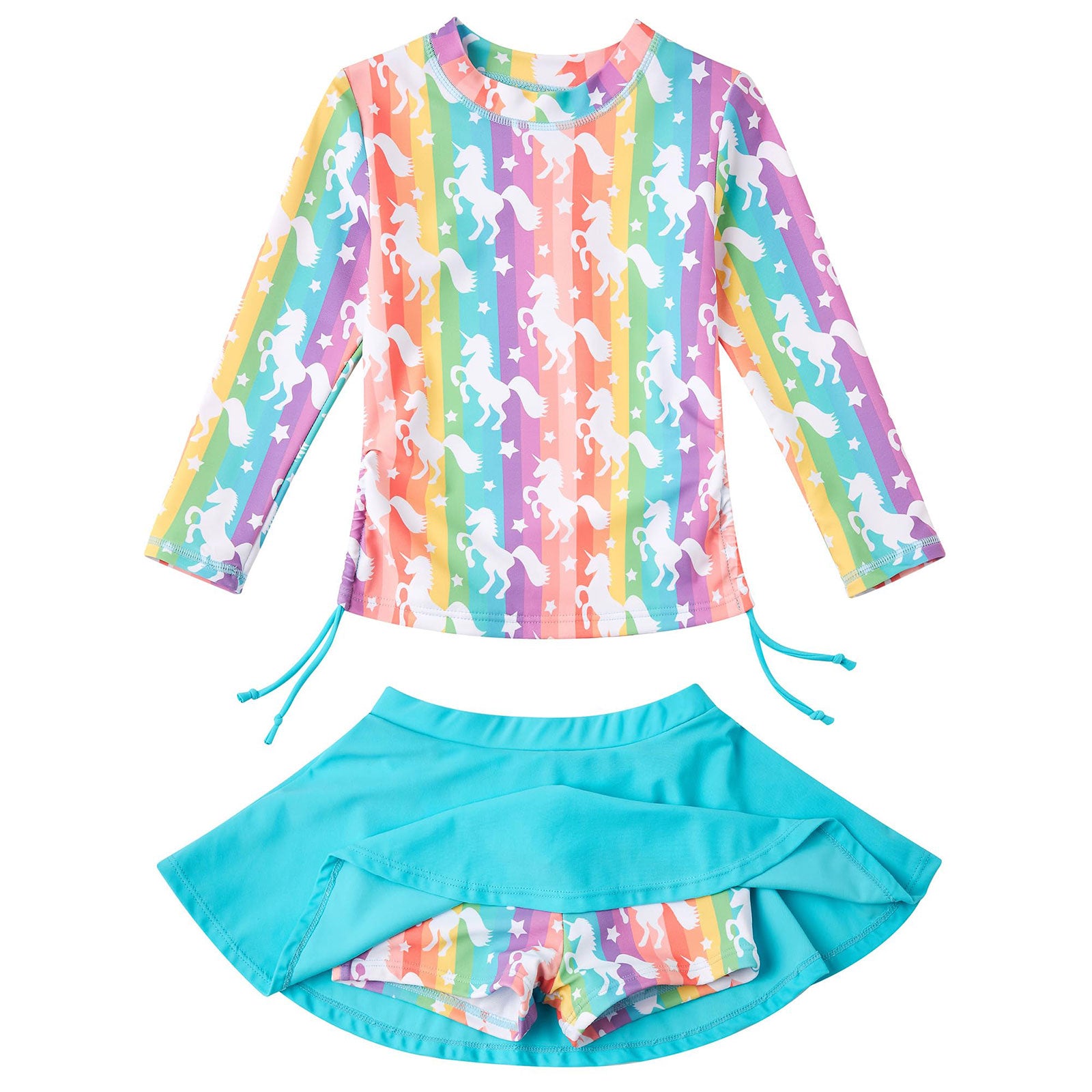 Lanbubble Girls Swimsuit Rash Guard Set 2 Piece Long Sleeve Bathing Suit Swim Skirt with Shorts 3-10 Years