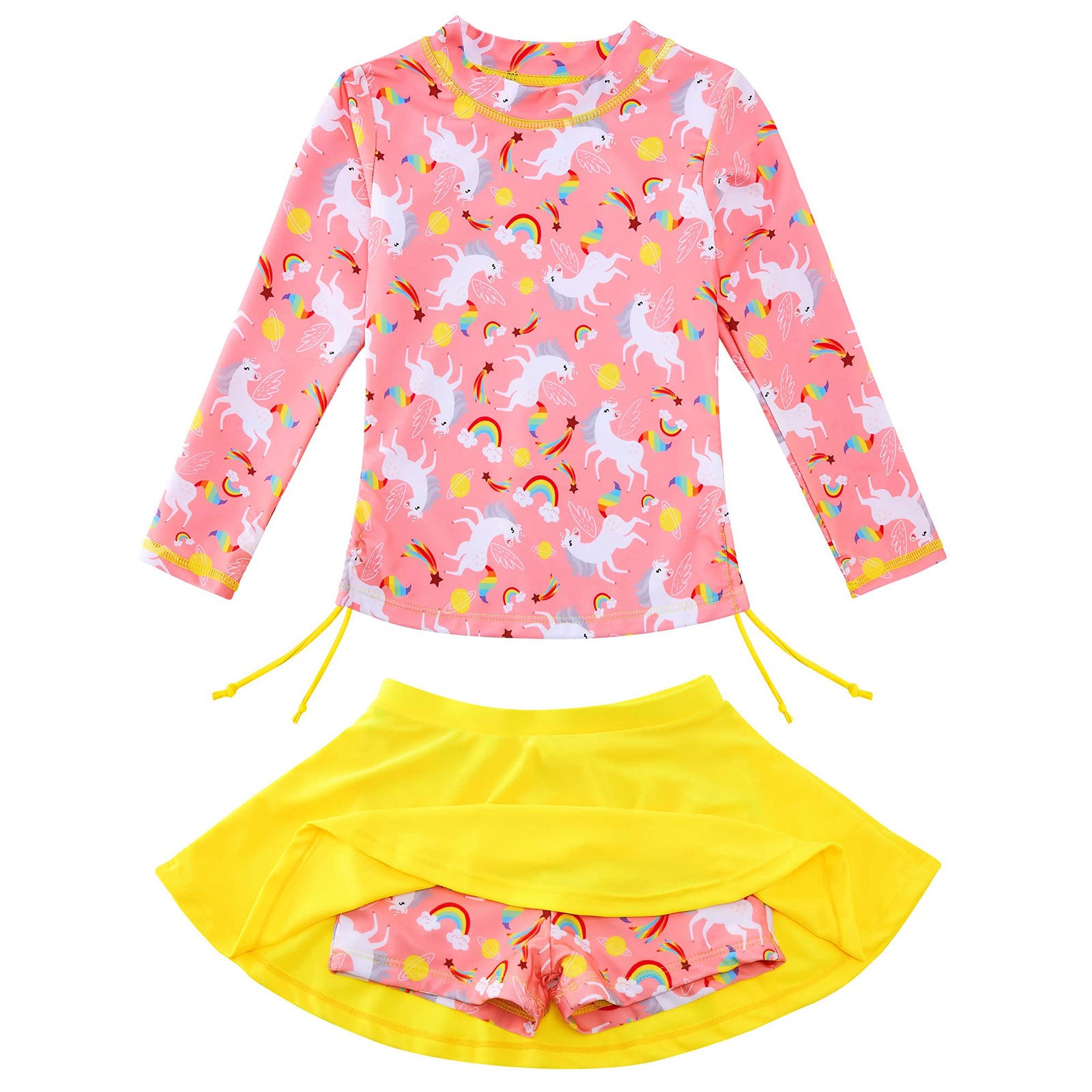 Lanbubble Girls Swimsuit Rash Guard Set 2 Piece Long Sleeve Bathing Suit Swim Skirt with Shorts 3-10 Years