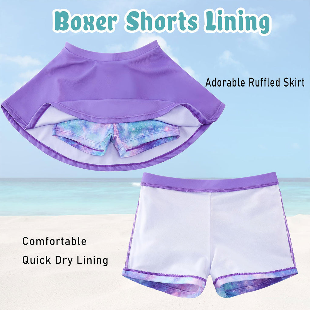 Lanbubble Girls Swimsuit Rash Guard Set 2 Piece Long Sleeve Bathing Suit Swim Skirt with Shorts 3-10 Years