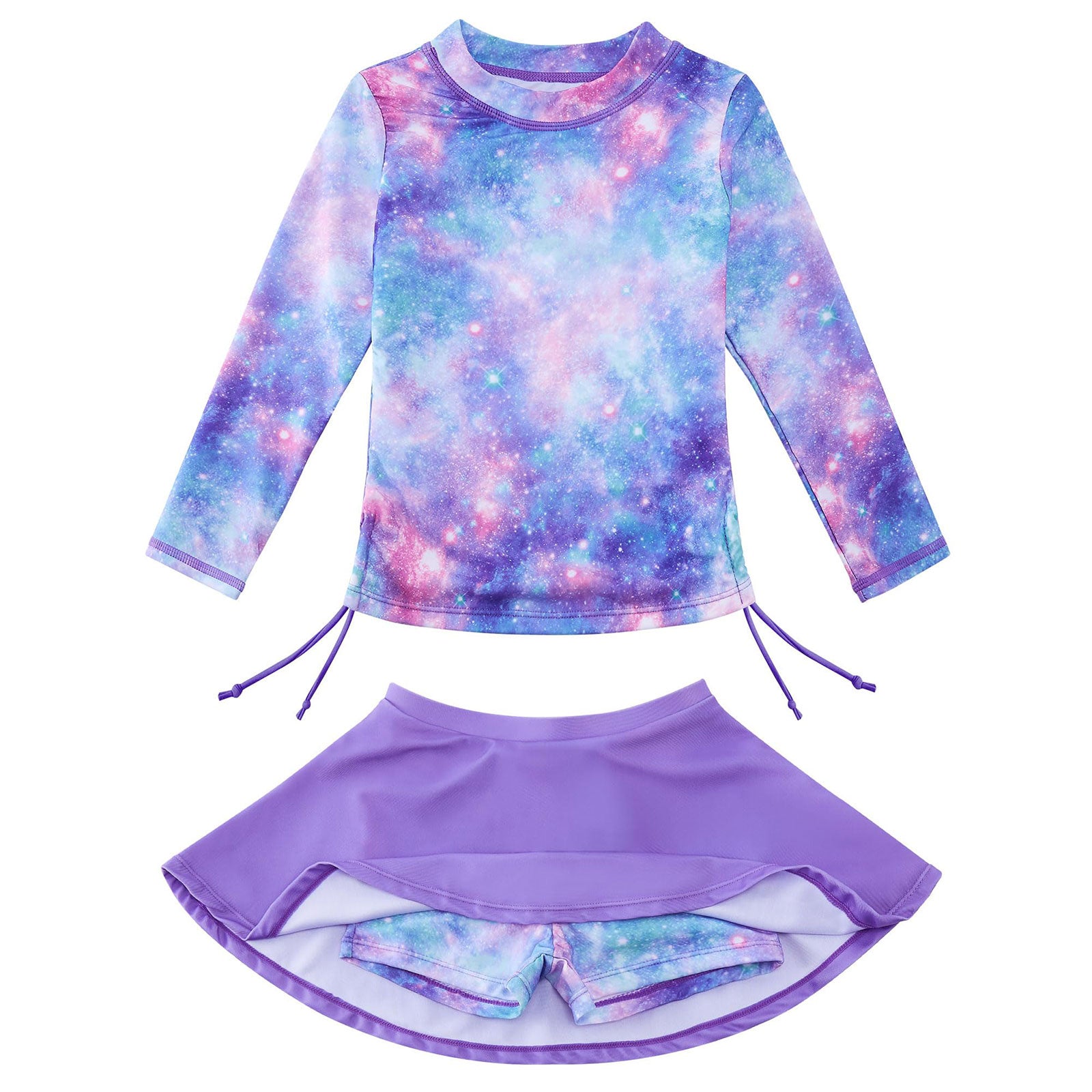 Lanbubble Girls Swimsuit Rash Guard Set 2 Piece Long Sleeve Bathing Suit Swim Skirt with Shorts 3-10 Years