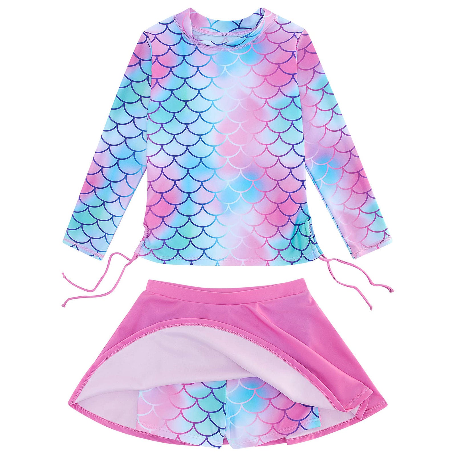 Lanbubble Girls Swimsuit Rash Guard Set 2 Piece Long Sleeve Bathing Suit Swim Skirt with Shorts 3-10 Years